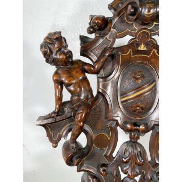 ANTICO TRONO SGABELLO PUTTO SCOLPITO A MANO CHAIR SCRANNO LIBERTY '800 SEDIA