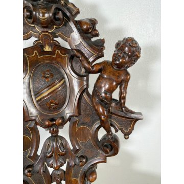 ANTICO TRONO SGABELLO PUTTO SCOLPITO A MANO CHAIR SCRANNO LIBERTY '800 SEDIA