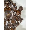 ANTICO TRONO SGABELLO PUTTO SCOLPITO A MANO CHAIR SCRANNO LIBERTY '800 SEDIA