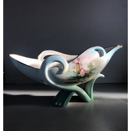 VASO VINTAGE CERAMICA "Star" SMALTATA COLORI PASTELLO PAESAGGIO MONTI MULINO 50s