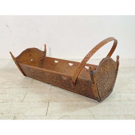 ANTICA CULLA IN LEGNO SCOLPITA A MANO epoca 1800 CRIB BAMBINO LETTINO PORTAFIORI