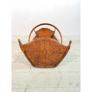 ANTICA CULLA IN LEGNO SCOLPITA A MANO epoca 1800 CRIB BAMBINO LETTINO PORTAFIORI