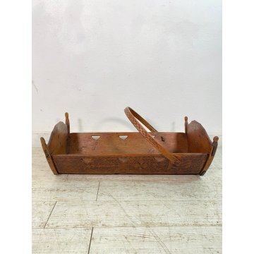 ANTICA CULLA IN LEGNO SCOLPITA A MANO epoca 1800 CRIB BAMBINO LETTINO PORTAFIORI