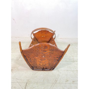 ANTICA CULLA IN LEGNO SCOLPITA A MANO epoca 1800 CRIB BAMBINO LETTINO PORTAFIORI