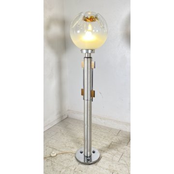 LAMPADA DA TERRA PIANTANA FLOOR LAMP ATTR. TONI ZUCCHERI ACCIAIO VETRO ANNI 70