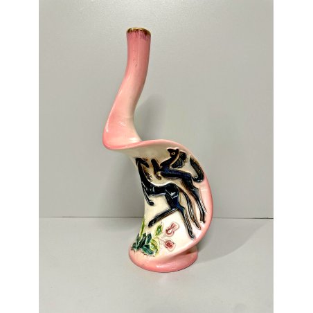 VASO VINTAGE CERAMICA Mica SMALTATA COLAGGIO COLORI PASTELLO FIORI CAVALLI '55