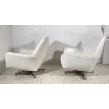 COPPIA POLTRONA DESIGN FRATELLI SAPORITI PELLE BIANCA ANNI 60 ARMCHAIR METALLO