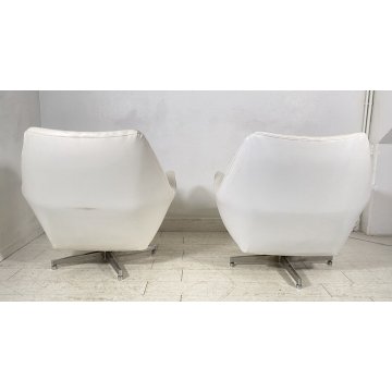 COPPIA POLTRONA DESIGN FRATELLI SAPORITI PELLE BIANCA ANNI 60 ARMCHAIR METALLO