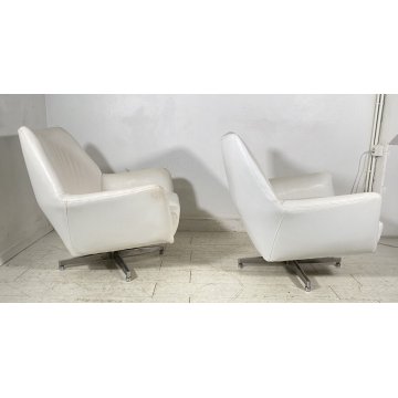 COPPIA POLTRONA DESIGN FRATELLI SAPORITI PELLE BIANCA ANNI 60 ARMCHAIR METALLO