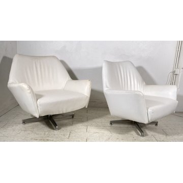 COPPIA POLTRONA DESIGN FRATELLI SAPORITI PELLE BIANCA ANNI 60 ARMCHAIR METALLO