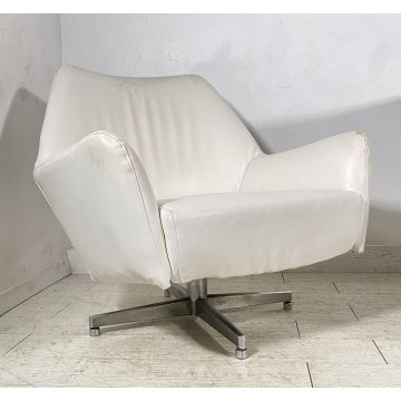 COPPIA POLTRONA DESIGN FRATELLI SAPORITI PELLE BIANCA ANNI 60 ARMCHAIR METALLO