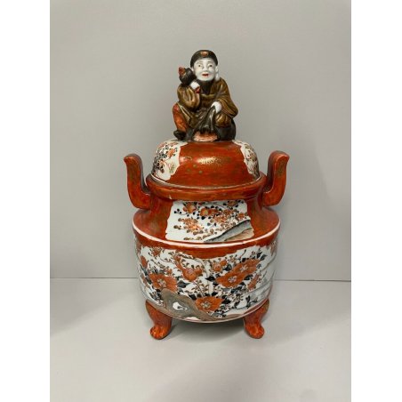 ANTICO VASO GIAPPONESE CERAMICA KUTANI MEIJI FINE '800 VASE PAESAGGIO SMALTO