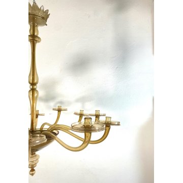 LAMPADARIO VETRO MURANO ATTR. Vittorio Zecchin 12 BRACCI TRASPARENTE CHAMPAGNE