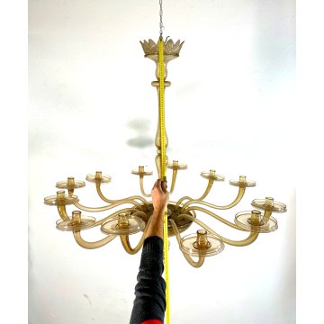 LAMPADARIO VETRO MURANO ATTR. Vittorio Zecchin 12 BRACCI TRASPARENTE CHAMPAGNE