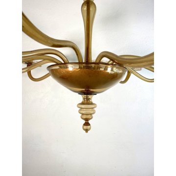 LAMPADARIO VETRO MURANO ATTR. Vittorio Zecchin 12 BRACCI TRASPARENTE CHAMPAGNE