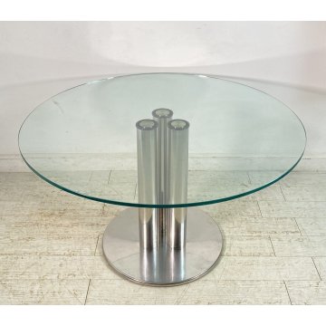 TAVOLO DESIGN MARCO ZANUSO PER ZANOTTA MOD. MARCUSO ACCIAIO CROMATO VETRO TABLE