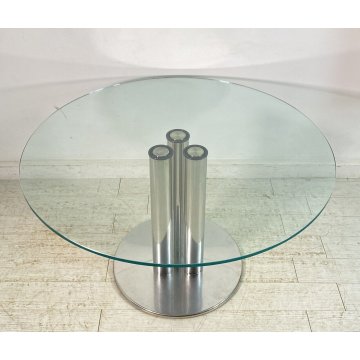 TAVOLO DESIGN MARCO ZANUSO PER ZANOTTA MOD. MARCUSO ACCIAIO CROMATO VETRO TABLE