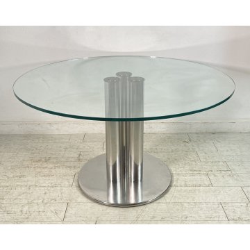TAVOLO DESIGN MARCO ZANUSO PER ZANOTTA MOD. MARCUSO ACCIAIO CROMATO VETRO TABLE