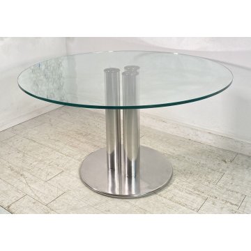 TAVOLO DESIGN MARCO ZANUSO PER ZANOTTA MOD. MARCUSO ACCIAIO CROMATO VETRO TABLE