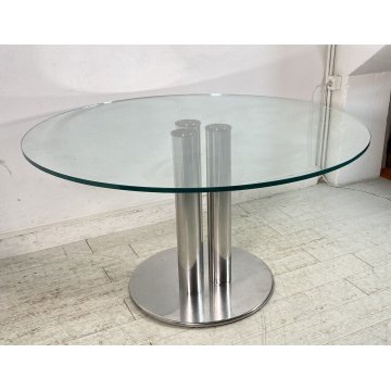 TAVOLO DESIGN MARCO ZANUSO PER ZANOTTA MOD. MARCUSO ACCIAIO CROMATO VETRO TABLE