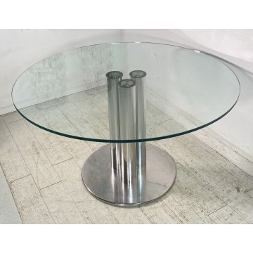 TAVOLO DESIGN MARCO ZANUSO PER ZANOTTA MOD. MARCUSO ACCIAIO CROMATO VETRO TABLE