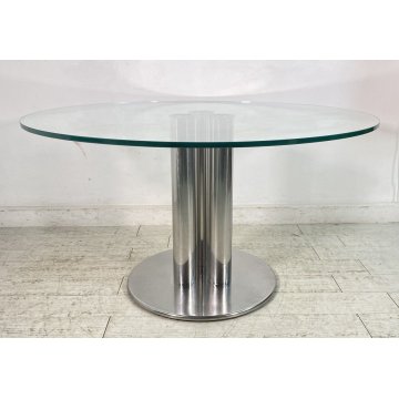 TAVOLO DESIGN MARCO ZANUSO PER ZANOTTA MOD. MARCUSO ACCIAIO CROMATO VETRO TABLE