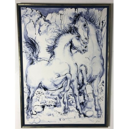 QUADRO HANS ERNI RASTENDES PFERDEPAAR LITOGRAFIA MULTIPLO 90 LIMITED EDITION  