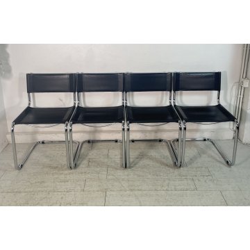 SET 4 SEDIA DESIGN MODERNE MART STAM ANNI '90 PELLE NERA METALLO CROMATO CHAIR