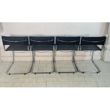 SET 4 SEDIA DESIGN MODERNE MART STAM ANNI '90 PELLE NERA METALLO CROMATO CHAIR