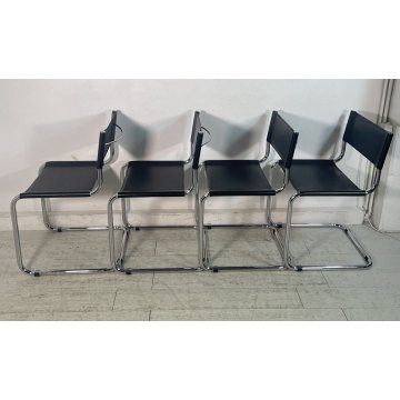 SET 4 SEDIA DESIGN MODERNE MART STAM ANNI '90 PELLE NERA METALLO CROMATO CHAIR