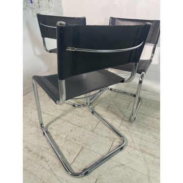 SET 4 SEDIA DESIGN MODERNE MART STAM ANNI '90 PELLE NERA METALLO CROMATO CHAIR