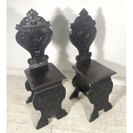 ANTICA COPPIA SEDIA SGABELLI TRONO OLD CHAIR LEGNO FAGGIO RINASCIMENTO epoca 900