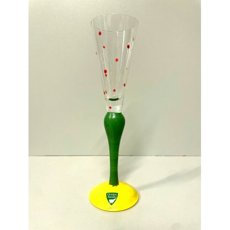 VINTAGE FLUTE SHOT GLASS Orrefors CLOWN CRYSTAL RED DOTS DESIGN Anne Nilsson