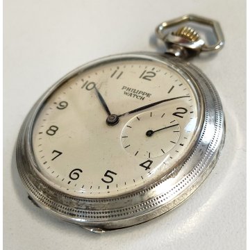 ANTICO OROLOGIO TASCA ARGENTO Philippe Watch + catena OLD SILVER POCKET WATCH