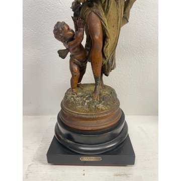 ANTICA SCULTURA FLORE ANTIMONIO STATUA PUTTO FIGURA DAMA LIBERTY FINE '800 old