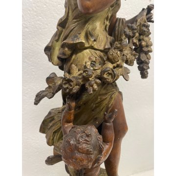 ANTICA SCULTURA FLORE ANTIMONIO STATUA PUTTO FIGURA DAMA LIBERTY FINE '800 old