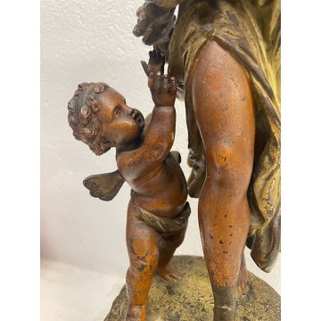 ANTICA SCULTURA FLORE ANTIMONIO STATUA PUTTO FIGURA DAMA LIBERTY FINE '800 old