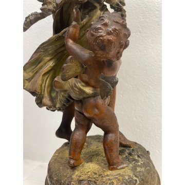 ANTICA SCULTURA FLORE ANTIMONIO STATUA PUTTO FIGURA DAMA LIBERTY FINE '800 old