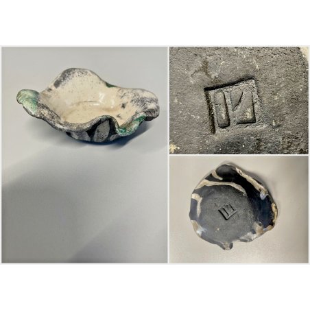 PORTAOGGETTI Alessio Tasca CIOTOLA REFRATTARIO SMALTO TONI BEIGE VERDE RAKU '900