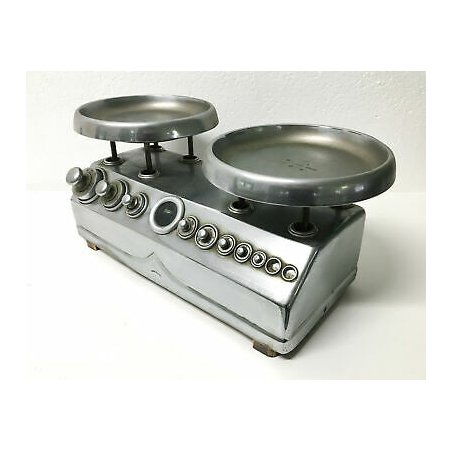 ANTICA BILANCIA TAVOLO EPOCA 1900 DOPPIO PIATTO METALLO PESI PUNZONATA PESA