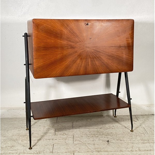 MOBILE BAR DESIGN SILVIO CAVATORTA ANNI 50 VINTAGE SOGGIORNO LEGNO TEAK  OTTONE