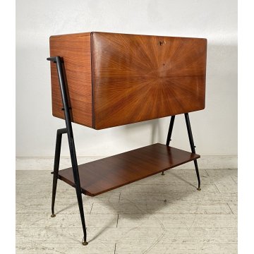 MOBILE BAR DESIGN SILVIO CAVATORTA ANNI 50 VINTAGE SOGGIORNO LEGNO TEAK OTTONE