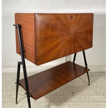 MOBILE BAR DESIGN SILVIO CAVATORTA ANNI 50 VINTAGE SOGGIORNO LEGNO TEAK OTTONE