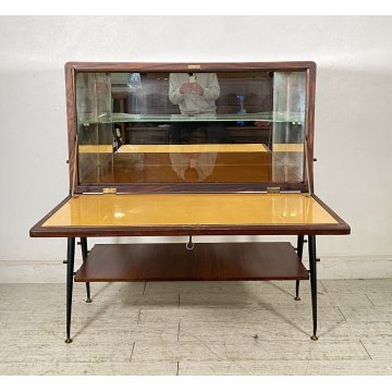 MOBILE BAR DESIGN SILVIO CAVATORTA ANNI 50 VINTAGE SOGGIORNO LEGNO TEAK OTTONE