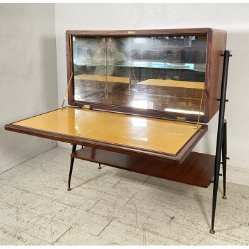 MOBILE BAR DESIGN SILVIO CAVATORTA ANNI 50 VINTAGE SOGGIORNO LEGNO TEAK OTTONE