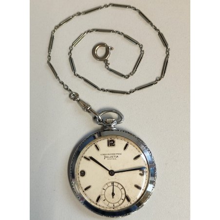 ANTICO OROLOGIO TASCA Chronometre HELVETIA Extra + catena OLD POCKET WATCH epoca