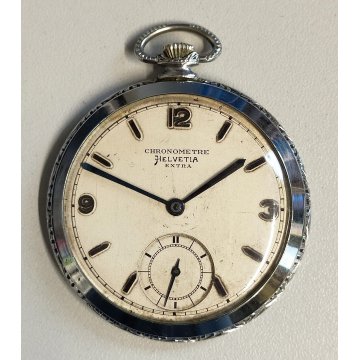 ANTICO OROLOGIO TASCA Chronometre HELVETIA Extra + catena OLD POCKET WATCH epoca