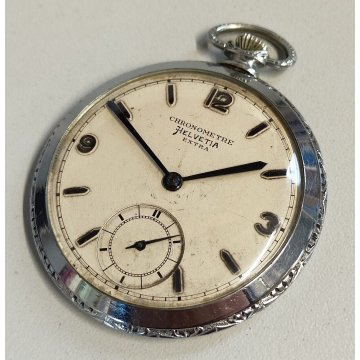 ANTICO OROLOGIO TASCA Chronometre HELVETIA Extra + catena OLD POCKET WATCH epoca