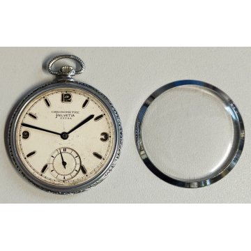 ANTICO OROLOGIO TASCA Chronometre HELVETIA Extra + catena OLD POCKET WATCH epoca