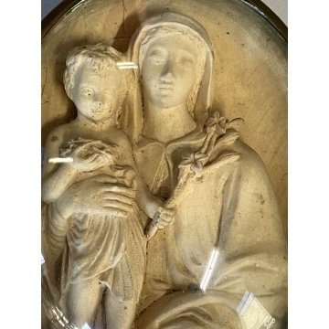 ANTICO RELIQUIARIO schiuma di mare BASSORILIEVO medaglione GESU MADONNA fine 800